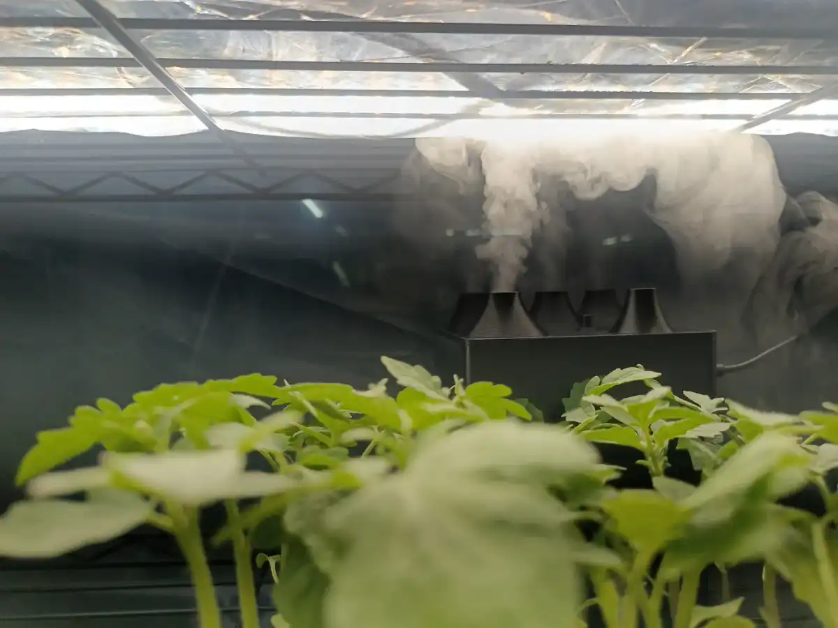 IoT controlled mist generator producing ultrasonic mist for plants